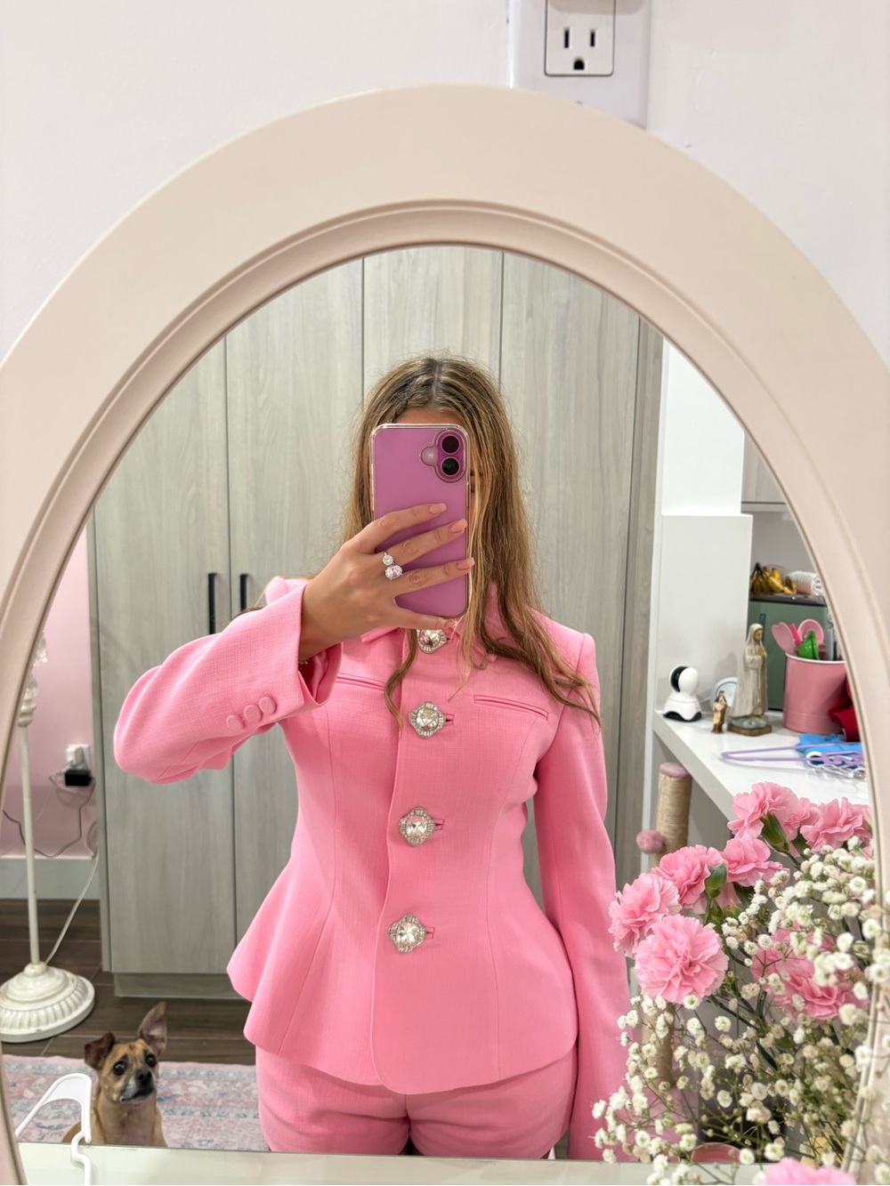 Nana Jacqueline Bubblegum Pink Peplum Blazer with Decorative Buttons